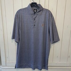 FootJoy Grey Black Checked Country Club Mens SS Golf Polo Shirt Horseshoe Sz Med